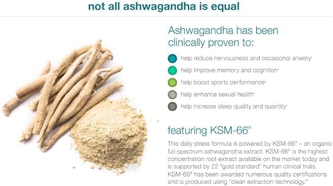 Organic KSM-66 Ashwagandha Supplement – 180 Vegetarian Capsules, 1000mg per Daily Serving, Supports Healthy Stress Management Response