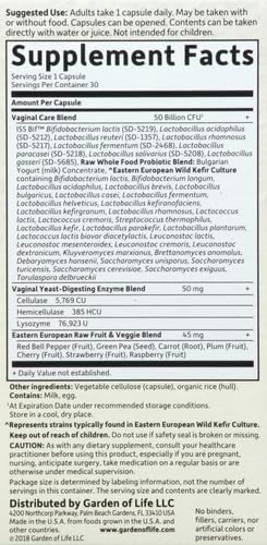 Garden of Life Raw Probiotics Vaginal Care - 50 Billion CFU - 38 Probiotic Strains - Supports Vaginal & Urinary Tract Health - Shelf Stable - 30 Vegetarian Capsules (Pack of 6)