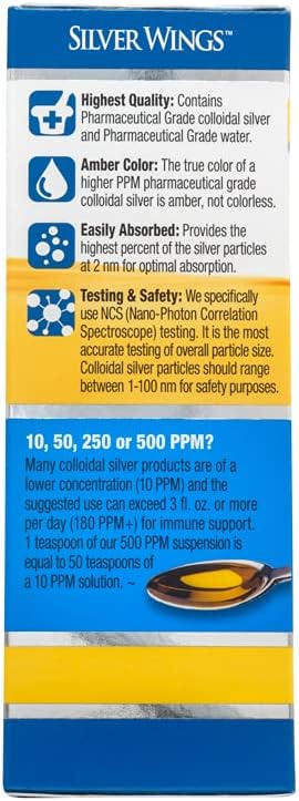 Natural Path Silver Wings Colloidal Silver 500ppm Immune Support Supplement 4 fl. oz. Dropper,(Pack of 2)