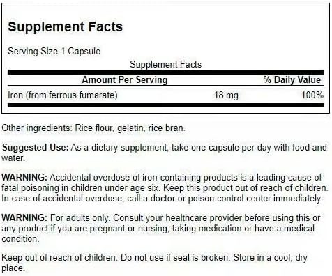 Swanson Iron (Ferrous Fumarate) - Mineral Supplement Promoting Energy Support - High-Concentration Formula Assists in Oxygen Delivery & Fatty Acid Metabolism 60 Sgels (2 Pack)