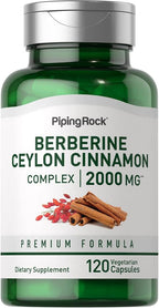 Piping Rock Berberine HCI Ceylon Cinnamon Complex | 120 Capsules | Herbal Extract Supplement | Vegetarian, Non-GMO & Gluten Free Formula