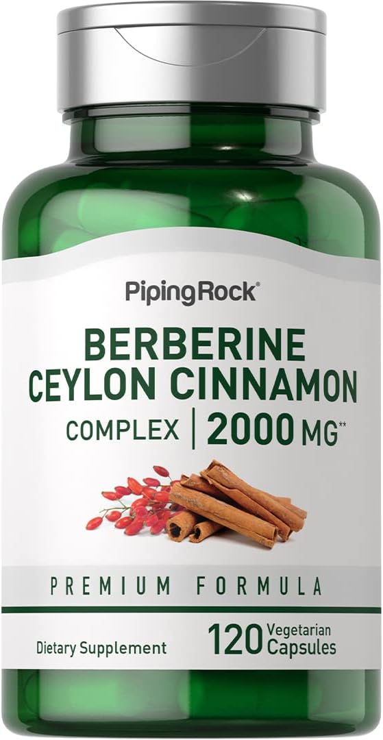 Piping Rock Berberine HCI Ceylon Cinnamon Complex | 120 Capsules | Herbal Extract Supplement | Vegetarian, Non-GMO & Gluten Free Formula