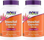 NOW Foods Inositol 500 mg, Superior Myo Inositol Form, for Healthy Membrane Function*, Cellular Health*, Support for Women* Kosher, Suitable for Vegans - 200 Vegetarian Capsules (Pack of 2)
