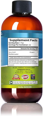 Colloidal Gold Liquid Organic Supplement by Nutrinoche - 100% Pure Nano Gold Mineral - Supports Mental Clarity, Focus & Relaxation - 8 oz Bottle - Vegan, Gluten-Free - Crystalline - 30 ppm