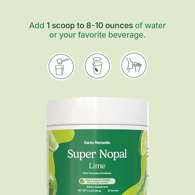 Santo Remedio Super Nopal Powder, Lime Flavor, Nopal Cactus & Prickly Pear Formula, Dietary Supplement, 90g (30 Servings), Daily Wellness Support