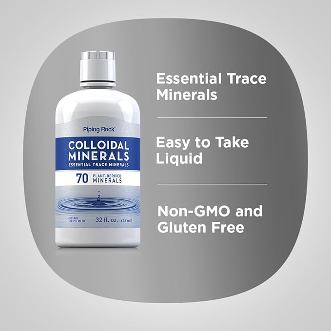 Piping Rock Colloidal Minerals Liquid | 32 fl oz | with 70 Plant-Derived | Essential Trace Supplement | Unflavored | Vegetarian, Non-GMO, Gluten Free