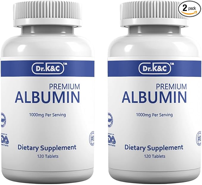 Dr.K&C Premium Albumin Protein Supplement – Extra Strength 1000 mg 240 Tablets Healthy Kidney Liver Promote General Wellness Energy Support Life Balance 2pk