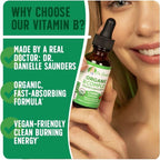Organic Vitamin B Complex Liquid Drops | B Vitamins Complex Supplement with B3, B6, B7, B9 & Methyl B12 Drops for Adults & Kids | Vegan Cherry Flavor 1oz | 60 Servings / 2 Month Supply