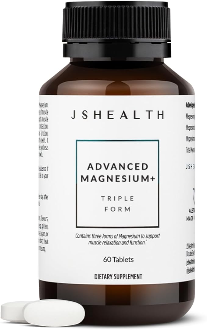 JSHealth Magnesium Supplement for Sleep. 400mg Triple-Form Glycinate, Citrate, Amino Acid Chelate. By Nutritionist Jessica Sepel (60 Tablets)