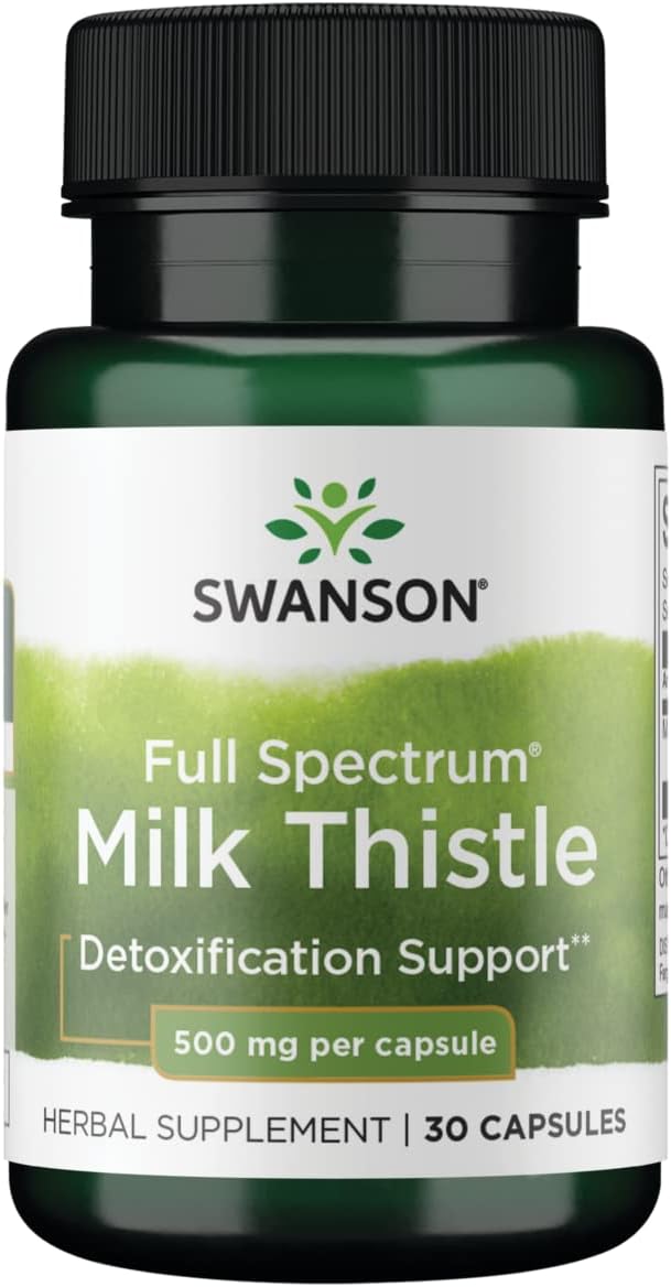 Swanson Full Spectrum Milk Thistle Liver Health Supplement for Adults Seeking Natural Detoxification and Antioxidant Support - 500 mg (30 Vegan Capsules)
