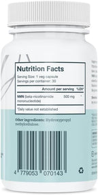 VITRUVIN NMN 500mg - Ultra-Absorbable, Vegan, Non-GMO, Gluten-Free, Gelatin-Free - 1 Bottle, 30 Capsules