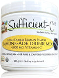 Sufficient-C High-Dosed 4000 mg. Vitamin C Lemon Peach Immune-Ade Drink Mix 250 gram Size - Refreshing with Generously Dosed L-lysine, Bromelain & 96% Pure, Caffeine-Free Green Tea Extract