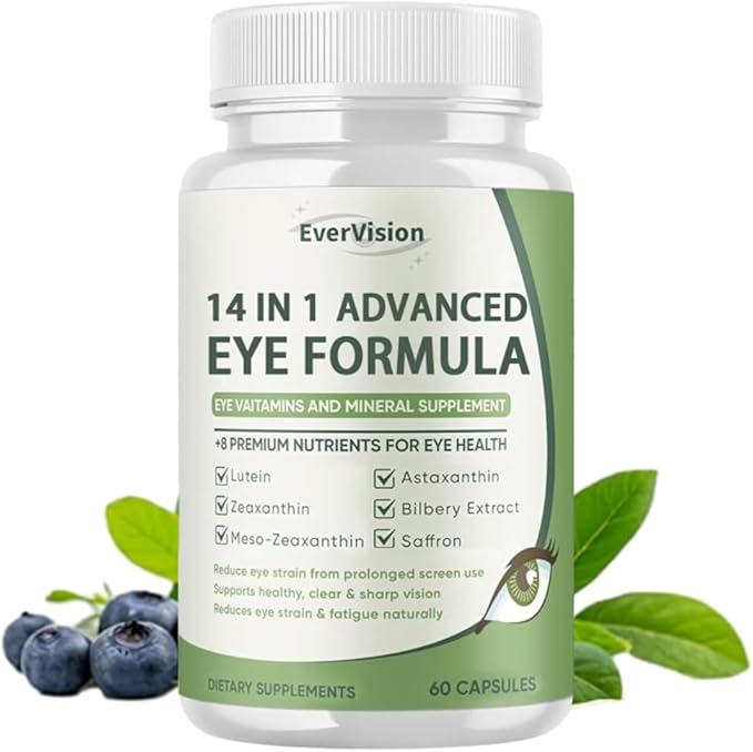 14 in 1 Advanced Eye Formula, 1 Pack Eye Vitamin and Mineral Supplement with Lutein, Zinc, Zeaxanthin & Bilberry Extract for Vision Care, 60 Capsules
