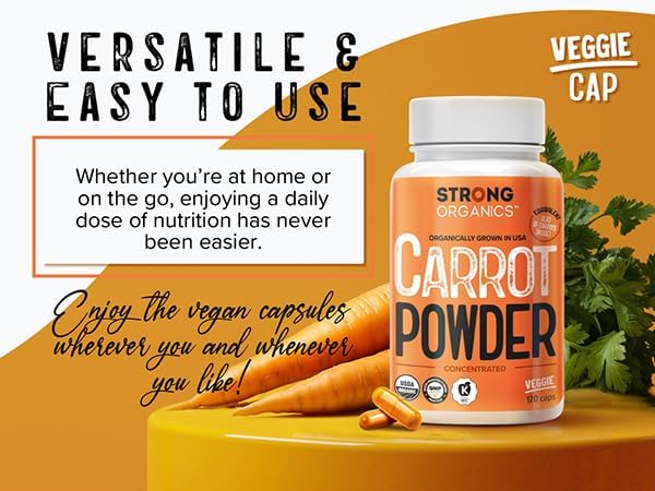 USA Grown Organic Carrot Juice Powder Capsules – Raw Cold-Pressed for Maximum Nutrients – Rich in Beta Carotene for Eye Support & Skin Health – Whole Food Vitamin A – 120 Vegan Pullulan Caps, Kosher