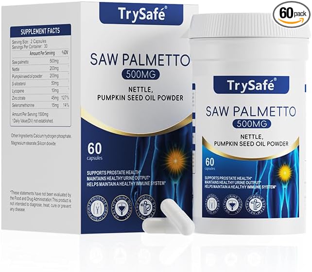 7-in-1 500mg Saw Palmetto for Men Prostate Health Supplement with 200mg Nettle, 200mg Pumpkin Seed Oil - Support Male Urinary Tract and Prostate for Mens Health* & Healthy Immune Function*