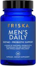 Friska Men’s Daily Gut Support - Digestive Enzymes, Probiotics to Help Break Down Foods, Supports Energy & Nutrient Absorption with Vitamins B6 & B12, 30 Capsules, Packaging May Vary