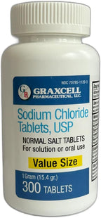 Sodium Chloride Tablets 1gm | Electrolyte Salt for POTS Syndrome and Dysautonomia Support | Rapid Rehydration| 15.4gr. | 100 Count | Made in the USA