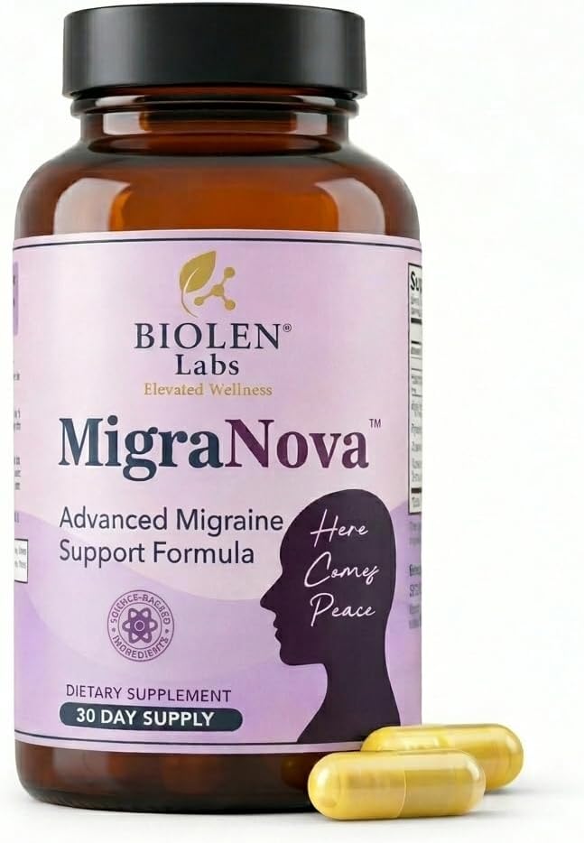 Migraine Relief and Prevention Supplement | Magnesium, Riboflavin B2, CoQ10 and Feverfew | Natural Daily Neurological Support | Vegan Non-GMO | Made in USA | MigraNova | 60 Capsules