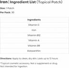 The Patch Remedy Iron Patch | Iron Bisglycinate, Vitamin C, B9 (Methylfolate), B12, Beta-Carotene, Astaxanthin | 30 Patches