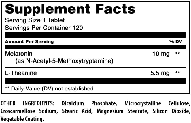 Amazing Formulas Melatonin 10 Mg Plus L-Theanine 5.5 Mg Supplement | Tablets | Non-GMO | Gluten Free | Made in USA | (1 Pack, 120 Tablets)