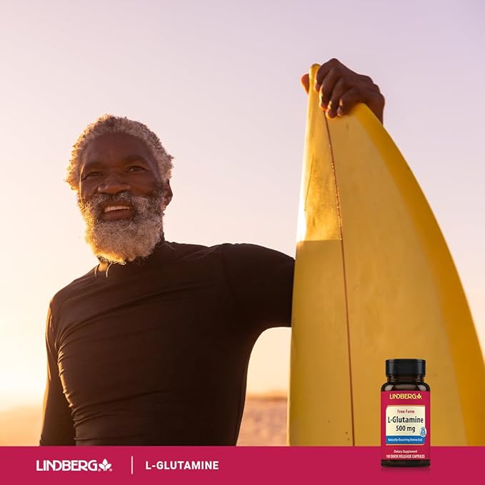 Lindberg L Glutamine Capsules for Women and Men | 500mg | 100 Pills | Free Form Supplement | Non-GMO, Gluten Free