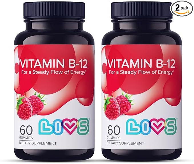 LIVS Vitamin B12 Gummies for Adults & Kids | Vegan Methylcobalamin B12 Supplement | Energy, Metabolism & Nerve Support | Raspberry Flavor | Non-GMO, Gluten-Free, Pectin-Based | 120 Count