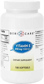 GeriCare High-Potency Vitamin E Capsules, 1000 IU for Skin & Immune Support, 450mg Organic Vitamin E for Women and Men, 100 Count (Pack of 1)