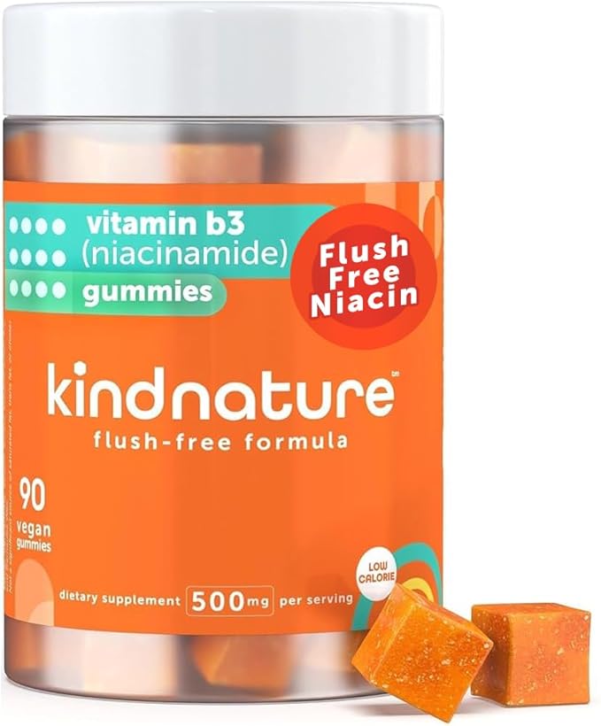 kindnature Vitamin B3 Niacinamide Gummies 500mg – Flush-Free Niacin Supplement – Supports Skin, Energy & Nervous System Wellness – Vegan, Non-GMO, Gluten-Free, Soy-Free – 90 Gummies