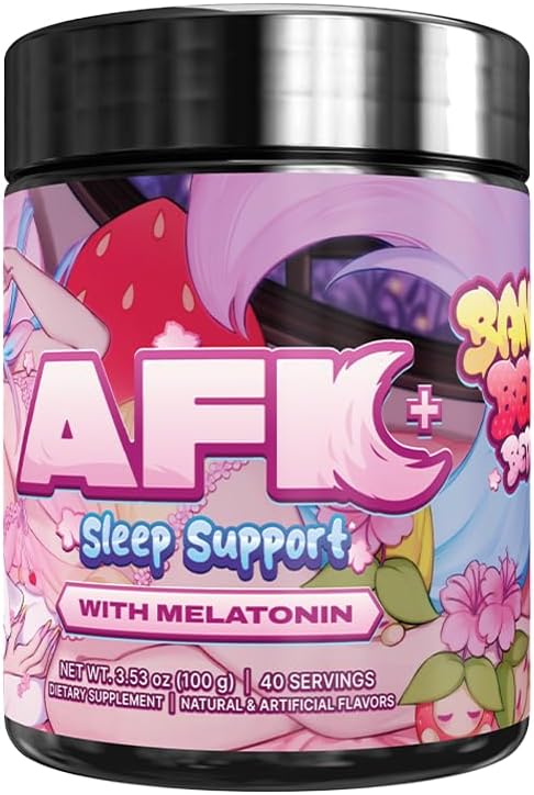 Gamer Supps AFK+® (with Melatonin): Bananaberry Bedtime by Silvervale - 40 Servings - Keto Friendly Magnesium-Focused Sleep Support Supplement, Apigenin, Sugar Free
