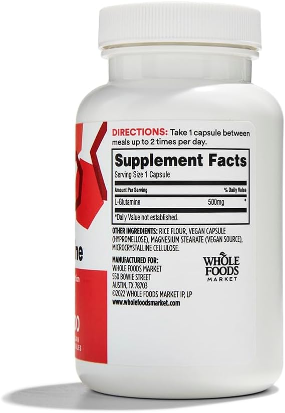 Whole Foods Market, L Glutamine 500Mg Veggie Caps, 100 Count (Pack of 2)