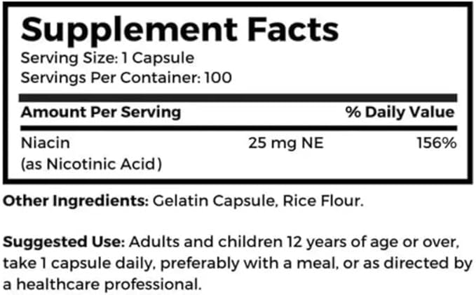 Dr. Clark Niacin (Vitamin B3) Supplement – 25mg, 100 Gelatin Capsules, Supports Circulation & Healthy Cholesterol Levels