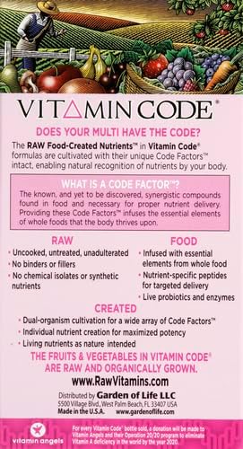 Garden of Life Vitamin Code Multivitamin for Women 50 & Over, B Vitamins, A, C, D3, E & K, CoQ10, Probiotics & Enzymes, for Women 50 Plus, 240 Capsules,(Pack of 2)