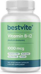 BESTVITE Vitamin B12 (Methylcobalamin) 1000mcg (240 Vegetarian Capsules) (Methyl B12) - No Stearates - Vegan - Non GMO - Gluten Free