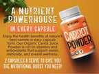 USA Grown Organic Carrot Juice Powder Capsules – Raw Cold-Pressed for Maximum Nutrients – Rich in Beta Carotene for Eye Support & Skin Health – Whole Food Vitamin A – 120 Vegan Pullulan Caps, Kosher