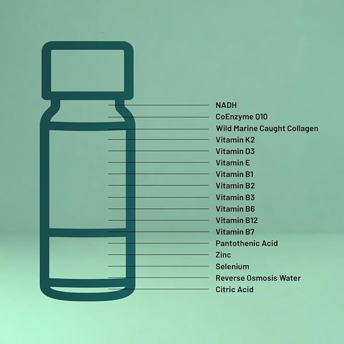 Strong Cell | Cellular Function Booster Liquid | NADH, CoQ10, Collagen. 90+% Absorption Rate. Vitamins B1, B2, B3, B6, B7, and B12. Vitamin K2 | 30 Count.