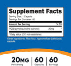 Nutricost PQQ (Pyrroloquinoline Quinone) 20mg, 60 Capsules (2 Bottles) - Veggie Capsules, Non-GMO, Gluten Free