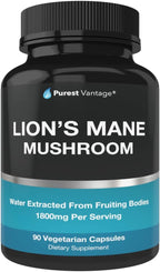 Lions Mane Mushroom Capsules - 1800mg Lion's Mane Mushroom Supplement Grown in USA - Nootropic Brain Supplement and Immune Support - 90 Veggie Caps