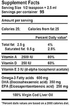 Virgin Cod Liver Oil - 8 Fl oz Natural, Sustainably sourced, Wild Caught & Fresh Tasting. High in Vitamin D, Omega 3 DHA/EPA (Lemon and Peppermint Flavored)