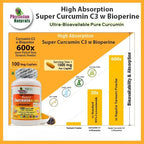 Super Curcumin C3 1000 with Bioperine® | 1000 mg High Absorption Curcumin | 95% Curcuminoids | Joint & Mobility Support | 100 Veg Caplets | Non-GMO, Gluten Free*