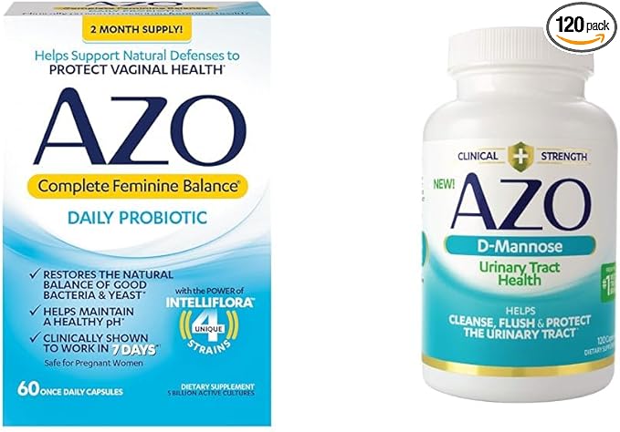 AZO Complete Feminine Balance Daily Probiotics for Women & D Mannose Urinary Tract Health, Cleanse, Flush & Protect The Urinary Tract