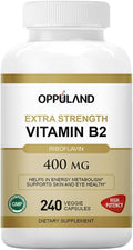 Riboflavin Vitamin B2 Supplement - B-2 Vitamin - Boosts Energy Metabolism & Cellular Function - Daily Nutritional Supplements for Men & Women - 400 mg Capsules - 240 Count