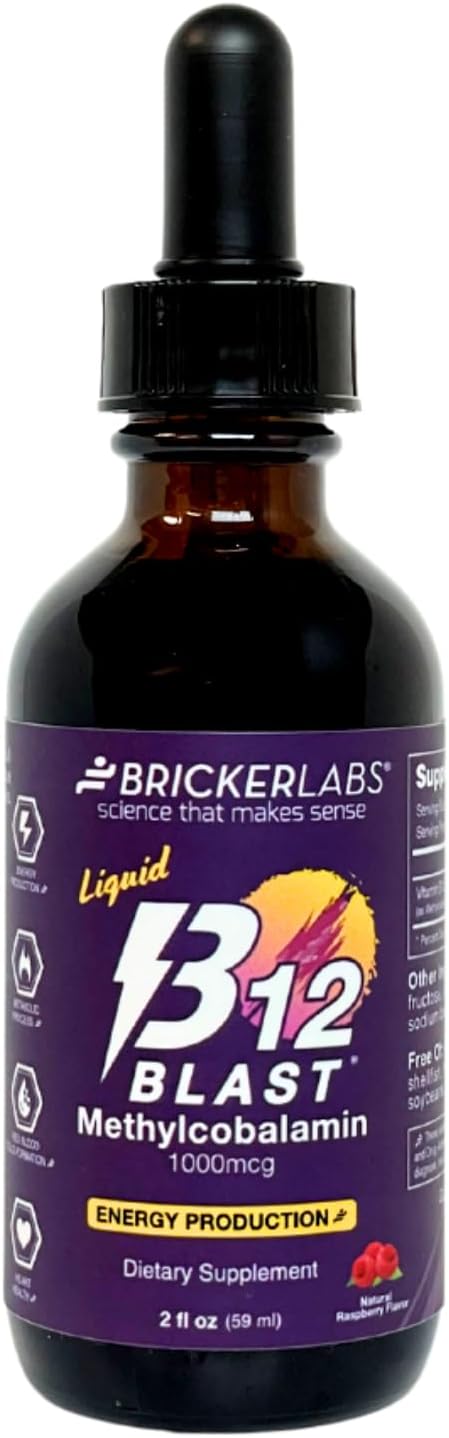 Bricker Labs B12 Blast Methylcobalamin 1000mcg, Great Tasting Sublingual Liquid Energy Vitamins -Vegan B12 Vitamins, Sustained Energy and Cellular Energy Supplement - 59-Day Servings