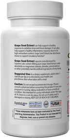 Superior Labs Grape Seed Extract, 400mg, 120 Vegetable Capsules, 95% Polyphenols, High Antioxidant Content, Healthy Blood Flow, Supports Immune System and Brain Health