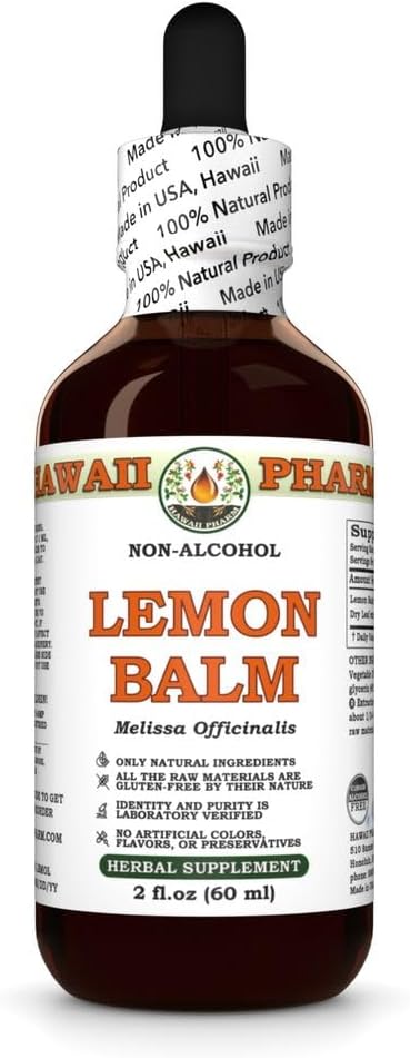 Hawaii Pharm Lemon Balm Alcohol-Free Extract, Glycerite for Relaxation, Supports Restful Sleep, Promotes Mental Clarity and Cognitive Function, Eases Digestive Discomfort - 2 fl.oz
