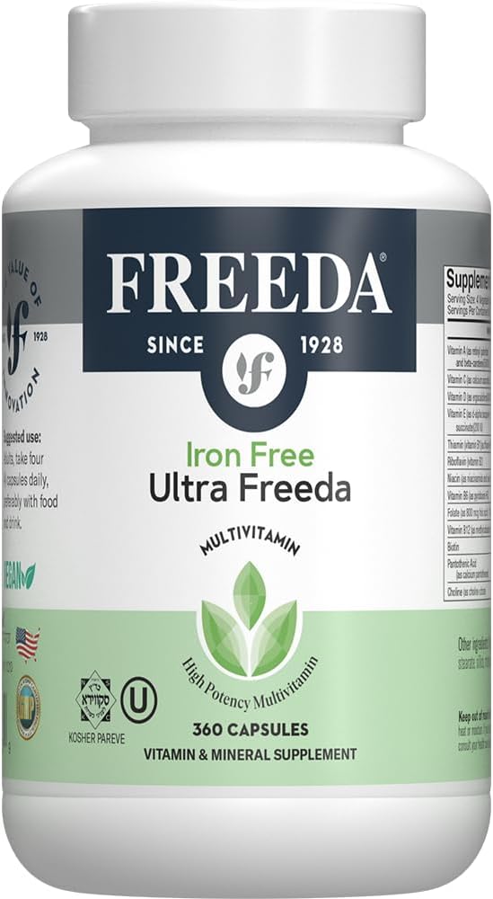 FREEDA Maximum Strength Multivitamin – High Potency Daily Supplement for Active Adults (Men & Women) – Iron Free – SCD Diet Compatible – 120 Capsules – Ultra Freeda
