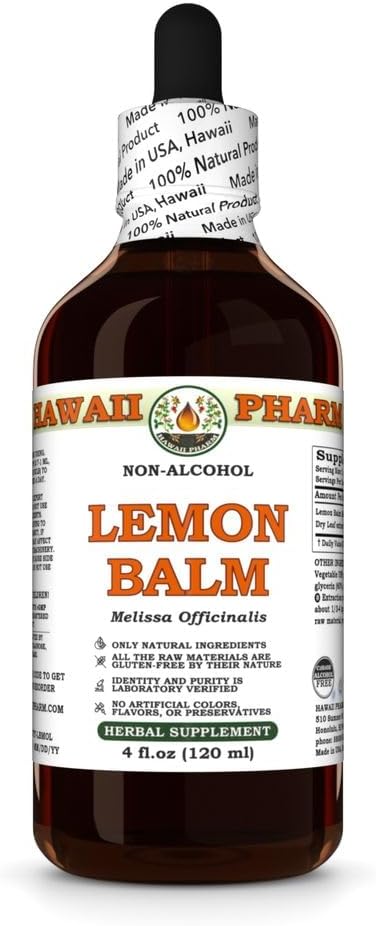 Hawaii Pharm Lemon Balm Alcohol-Free Extract, Glycerite for Relaxation, Supports Restful Sleep, Promotes Mental Clarity and Cognitive Function, Eases Digestive Discomfort - 4 fl.oz