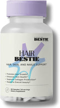 Biohacking Bestie Hair Bestie for Women & Men - Hair Growth Supplement with Biotin, Collagen, Vitamin B5, & Keratin, Support for Skin Health & Nails - 60 Capsules