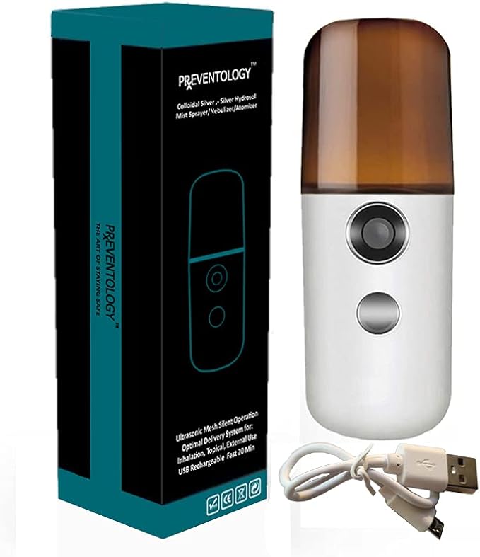 Preventology Colloidal Silver Mist Sprayer - Rechargeable Ultrasonic Mesh - Silent Operation