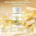 NMN Resveratrol Supplement, 1000mg, 99% Purity, NAD+ for Anti-Aging, DNA Repair, Cellular Energy and Immune Support, 30 Capsules