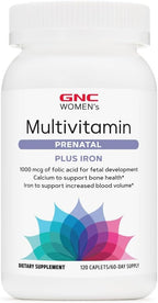 GNC Women's Prenatal Multivitamin Formula with Iron, Supports Pregnancy and Healthy Baby Development, Essential Nutrients Folic Acid, Zinc, Calcium Plus B Vitamins, 120 Caplets